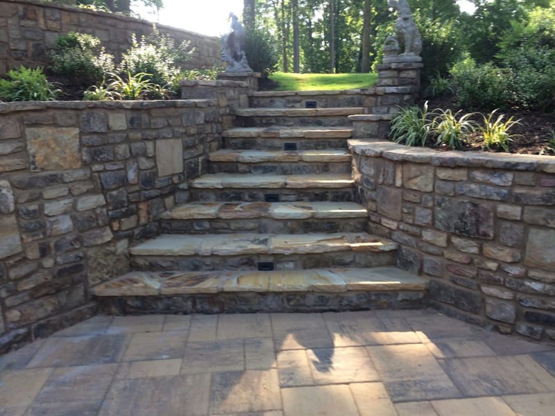 Stone staircase and retaining walls